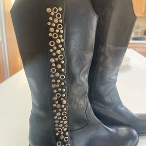 Lucchese Black Leather Boots with Embossed Sole Logo, genuine leather Sz 8.5